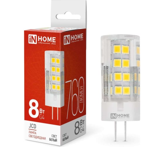 Лампа светодиодная LED-JCD 8Вт 230В G4 4000К 760Лм IN HOME
