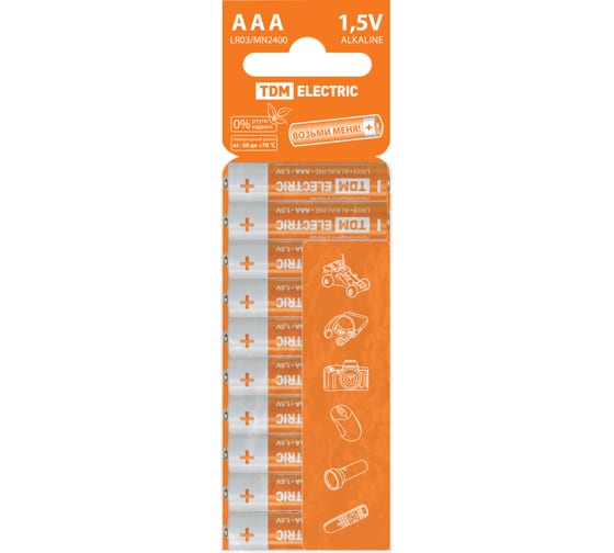 Элемент питания LR03 AAA Alkaline 1,5V SC-10 TDM