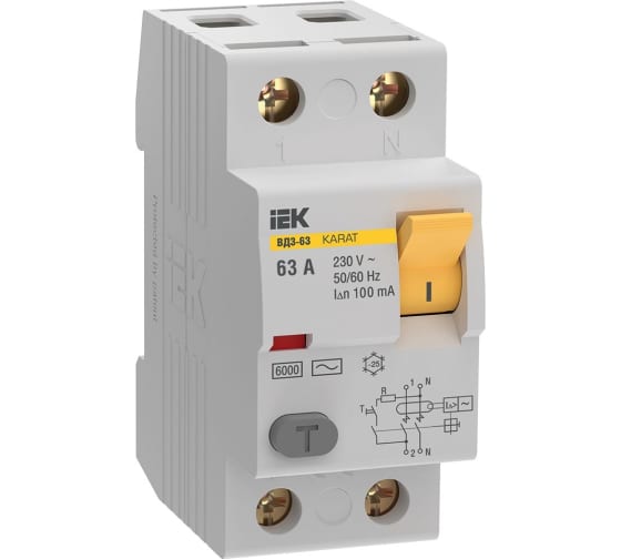 Выкл. Диф. (УЗО) ВД3-63 2Р 063А 6,0кА 100мА IEK
