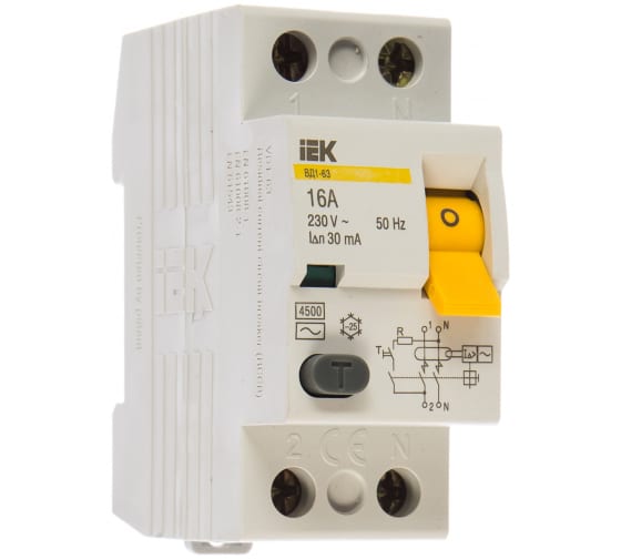 Выкл. Диф. (УЗО) ВД1-63 2Р 016А 4,5кА 30мА IEK