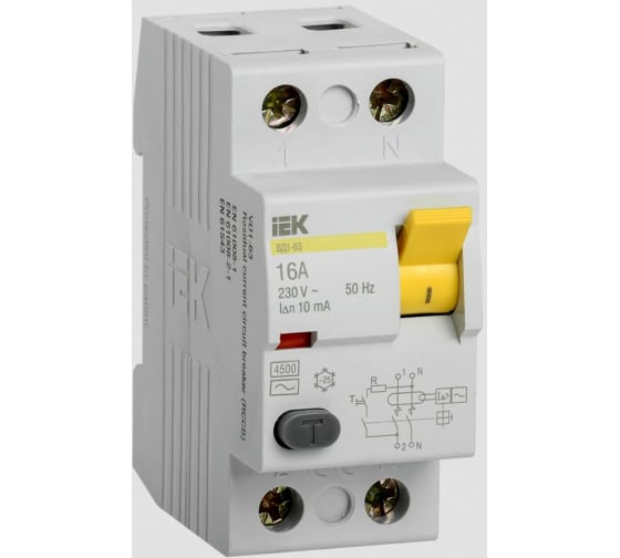 Выкл. Диф. (УЗО) ВД1-63 2Р 016А 4,5кА 10мА IEK