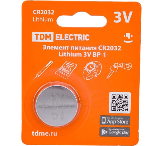 Элемент питания CR2032 Lithium 3V BP-1 TDM