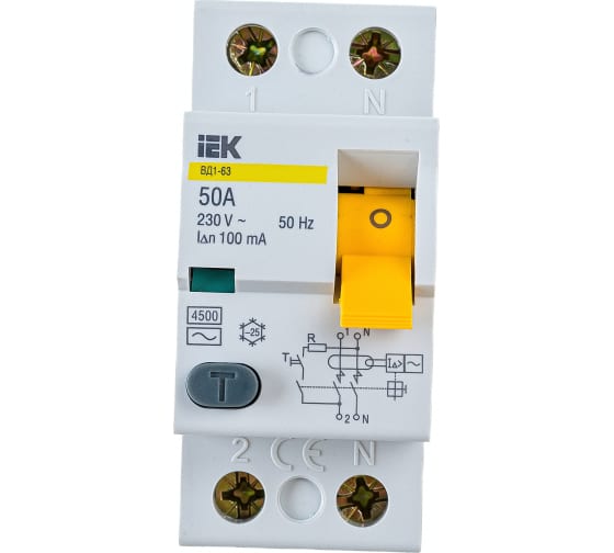 Выкл. Диф. (УЗО) ВД1-63 2Р 050А 4,5кА 100мА IEK