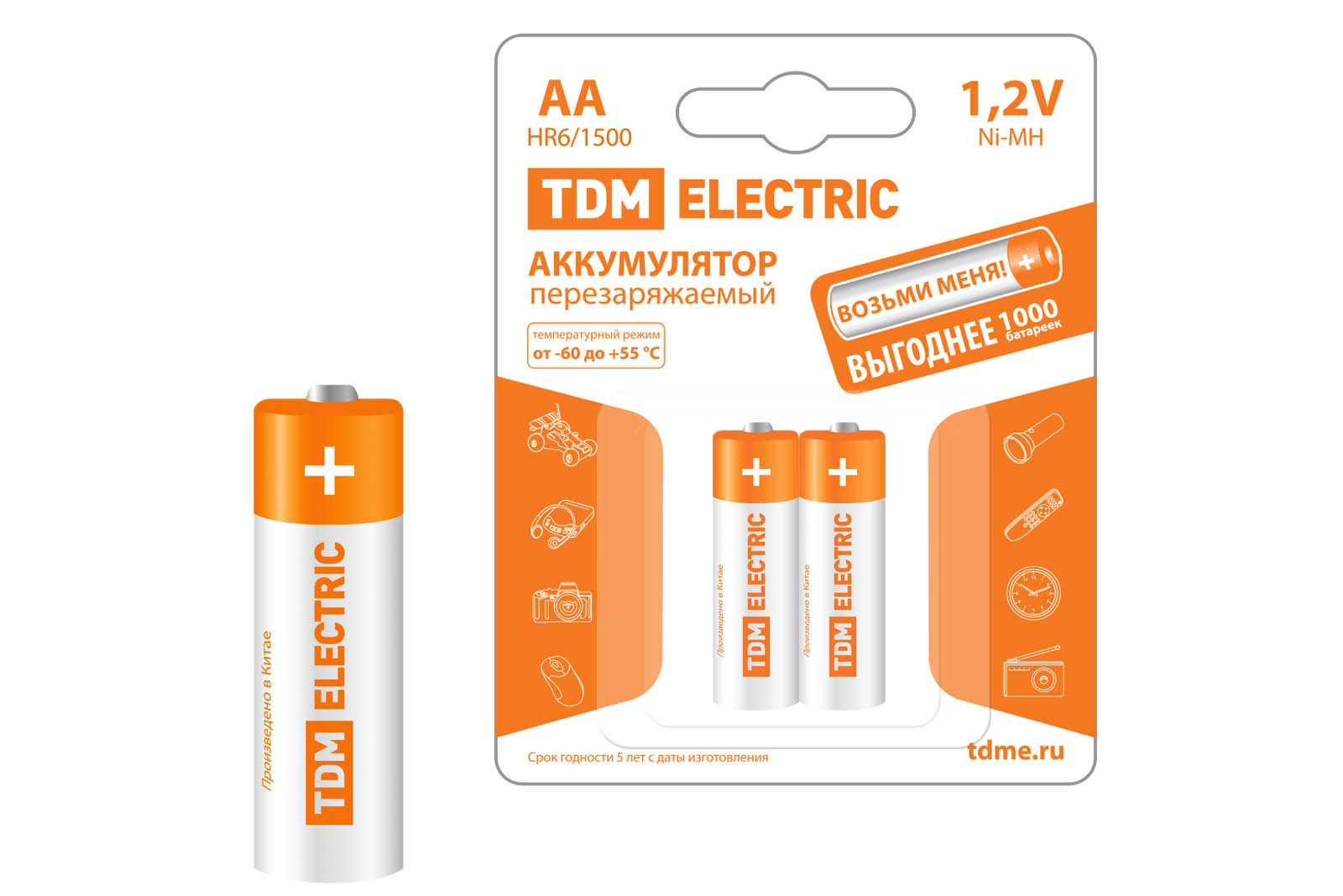 Аккумулятор АА-1500 mAh Ni-MH BP 2 TDM
