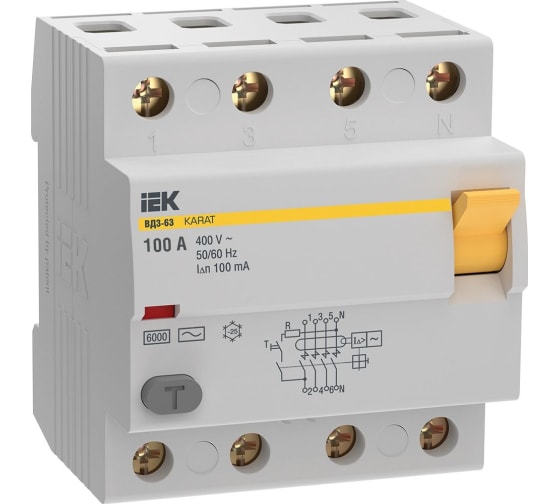 Выкл. Диф. (УЗО) ВД1-63 4Р 100А 4,5кА 100мА IEK