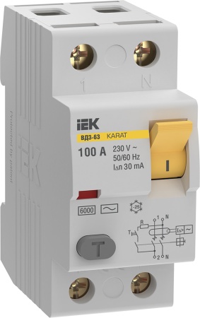 Выкл. Диф. (УЗО) ВД3-63 4Р 100А 6,0кА 30мА IEK