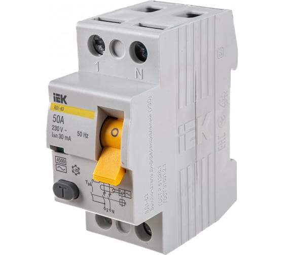 Выкл. Диф. (УЗО) ВД1-63 2Р 050А 4,5кА 30мА IEK
