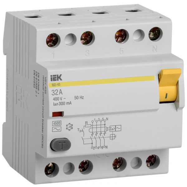 Выкл. Диф. (УЗО) ВД1-63 4Р 032А 4,5кА 300мА IEK