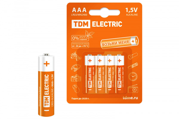 Элемент питания LR03 AAA  Alkaline 1,5V BP-4 TDM (48шт)